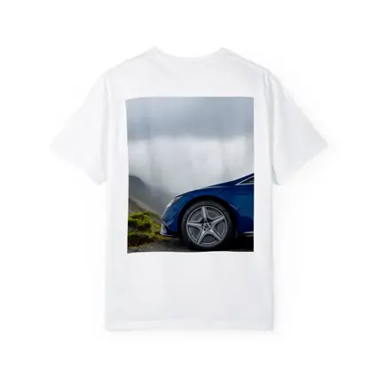Mercedes EQE Blue Wheel Misty Mountain Road