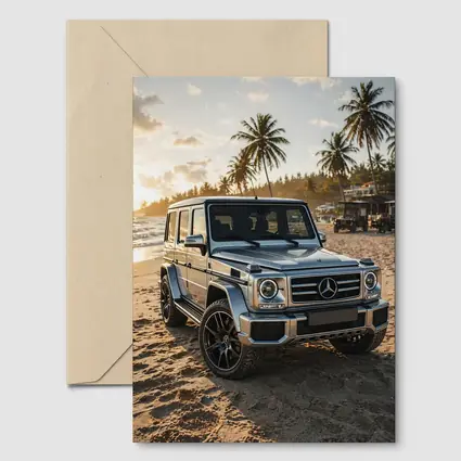 Mercedes G Class Silver Beach Sunset Scene