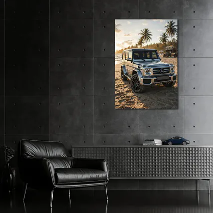 Mercedes G Class Silver Beach Sunset Scene