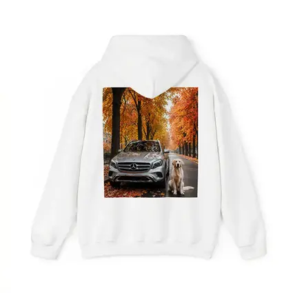 Mercedes GLA Silver SUV Golden Retriever Autumn
