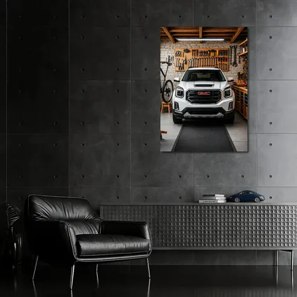 GMC Terrain White SUV in Garage
