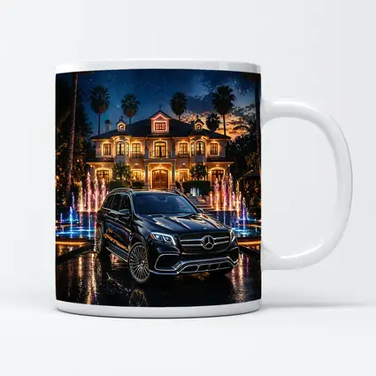 Mercedes GLS Black SUV Luxury Mansion Night