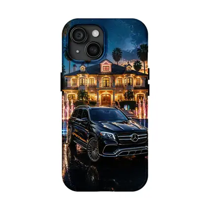 Mercedes GLS Black SUV Luxury Mansion Night