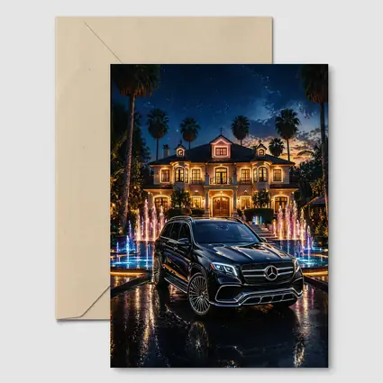 Mercedes GLS Black SUV Luxury Mansion Night