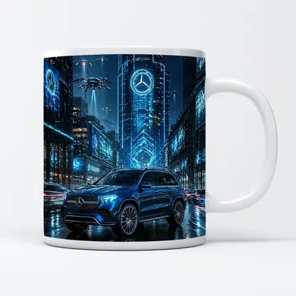 Mercedes GLE Blue Neon Futuristic City Night