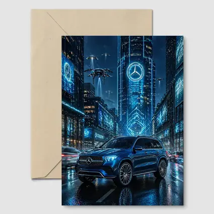 Mercedes GLE Blue Neon Futuristic City Night