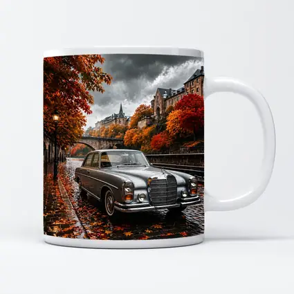 Mercedes S Class Wet Cobblestone Autumn Street