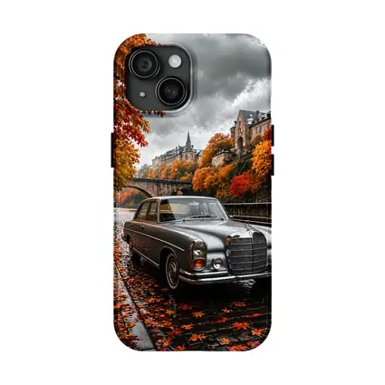 Mercedes S Class Wet Cobblestone Autumn Street
