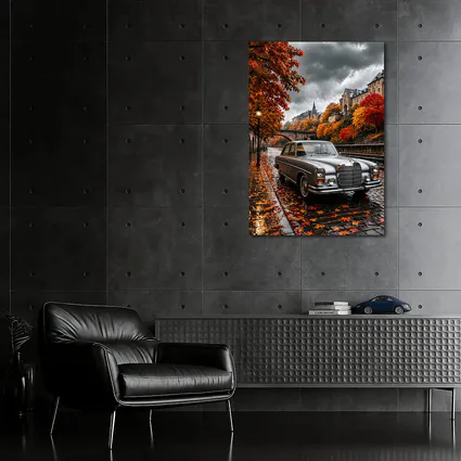 Mercedes S Class Wet Cobblestone Autumn Street