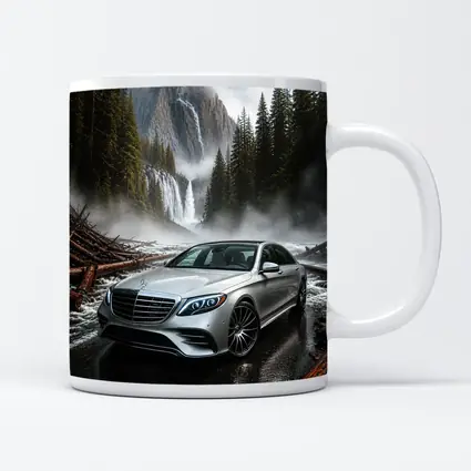 Mercedes S Class Silver Sedan Waterfall Forest
