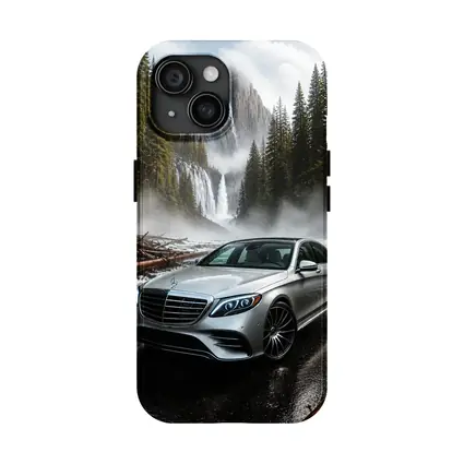 Mercedes S Class Silver Sedan Waterfall Forest