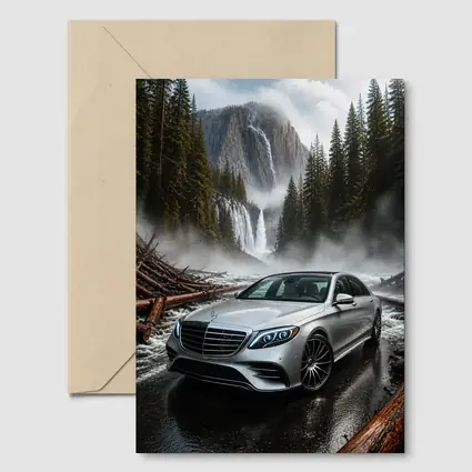 Mercedes S Class Silver Sedan Waterfall Forest