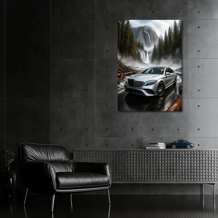 Mercedes S Class Silver Sedan Waterfall Forest