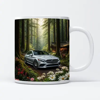 Mercedes C Class Silver Car Forest Setting