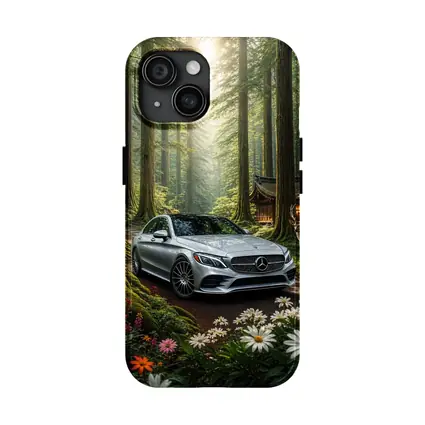 Mercedes C Class Silver Car Forest Setting