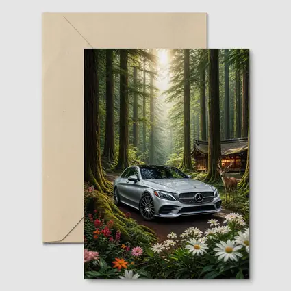 Mercedes C Class Silver Car Forest Setting