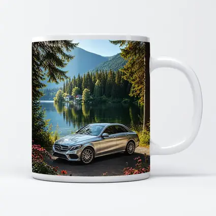 Mercedes C Class Silver Sedan by Lake