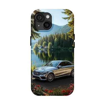Mercedes C Class Silver Sedan by Lake