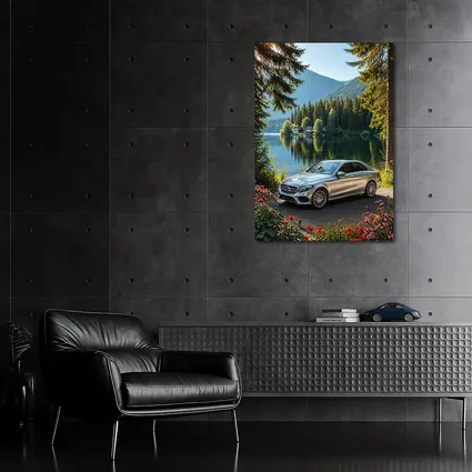 Mercedes C Class Silver Sedan by Lake