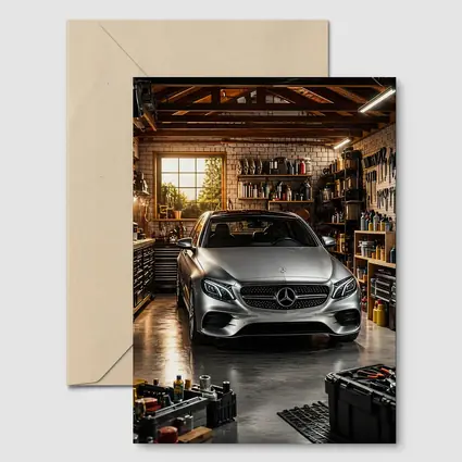 Mercedes E Class Silver Car Garage Setting