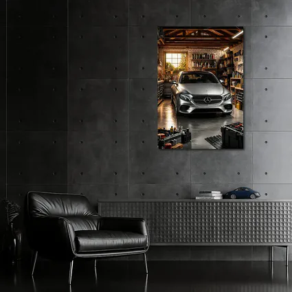Mercedes E Class Silver Car Garage Setting