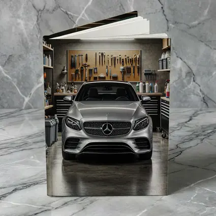 Mercedes E Class Silver Car In Garage