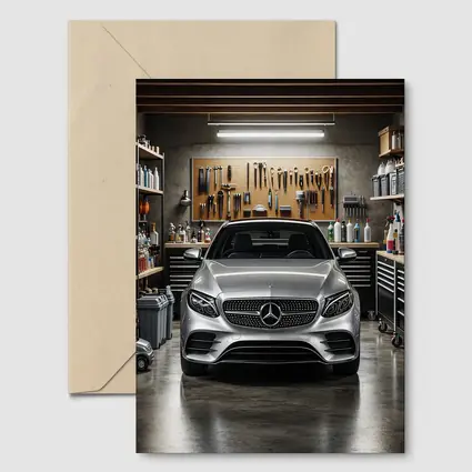 Mercedes E Class Silver Car In Garage