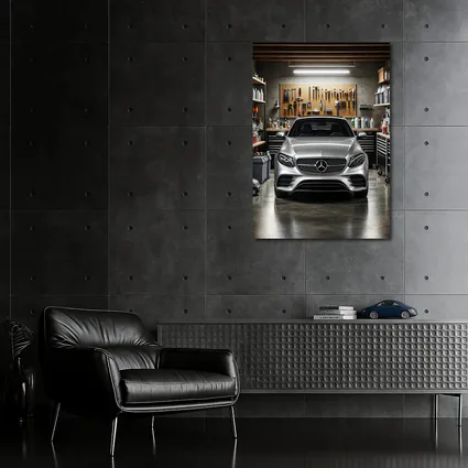 Mercedes E Class Silver Car In Garage