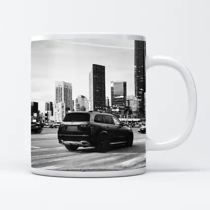 Mercedes GLS Black SUV City Skyline