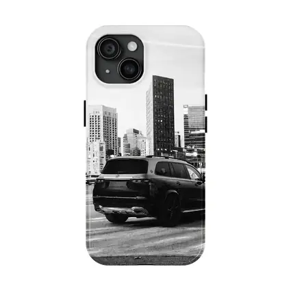 Mercedes GLS Black SUV City Skyline