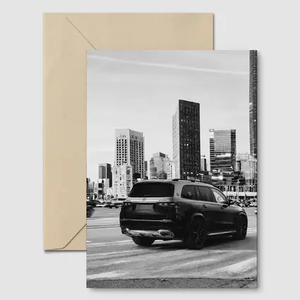 Mercedes GLS Black SUV City Skyline