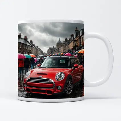 Mini Cooper S Red Rainy City Street