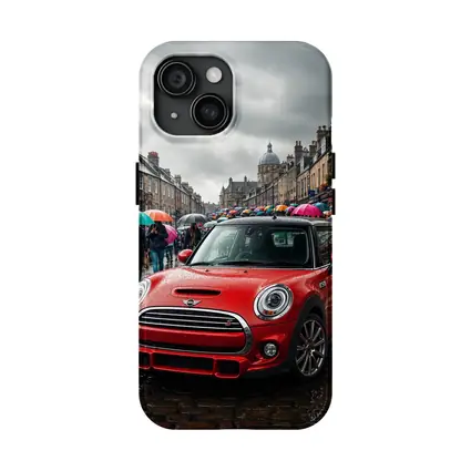 Mini Cooper S Red Rainy City Street