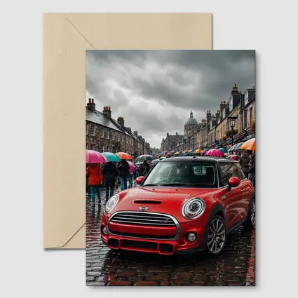 Mini Cooper S Red Rainy City Street