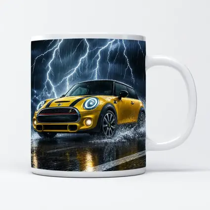 Mini Cooper S Yellow Car In Thunderstorm