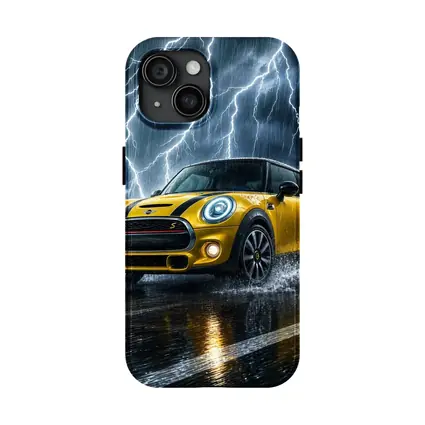Mini Cooper S Yellow Car In Thunderstorm
