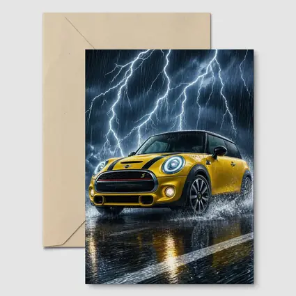Mini Cooper S Yellow Car In Thunderstorm