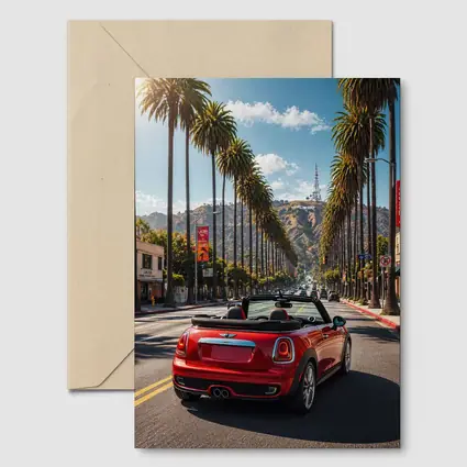 Red Mini Cooper Convertible Hollywood Boulevard Drive