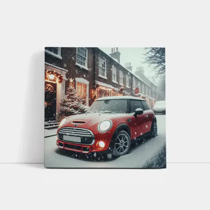 Red Mini Cooper S Snowy Christmas Street