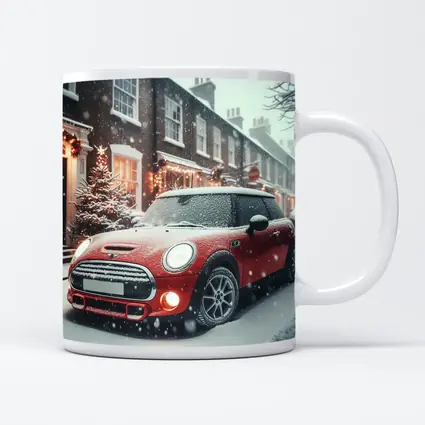 Red Mini Cooper S Snowy Christmas Street