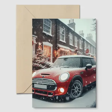 Red Mini Cooper S Snowy Christmas Street