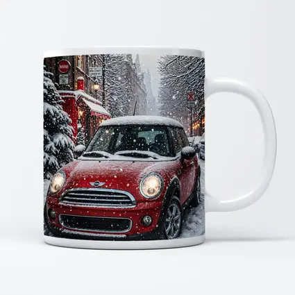 Mini Cooper Red Car Snowy London Street