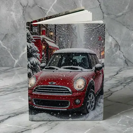 Mini Cooper Red Car Snowy London Street