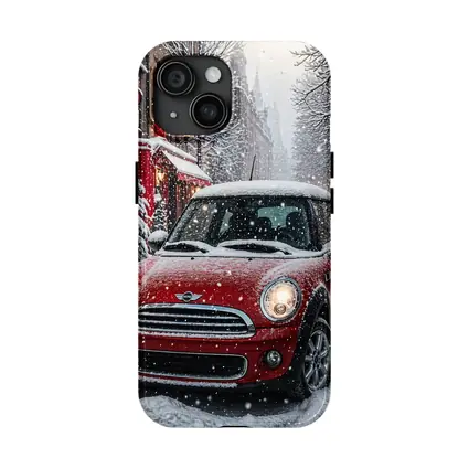 Mini Cooper Red Car Snowy London Street
