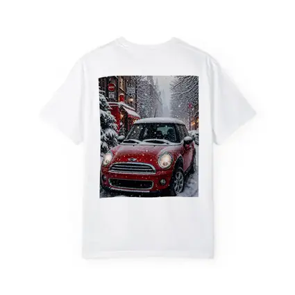 Mini Cooper Red Car Snowy London Street