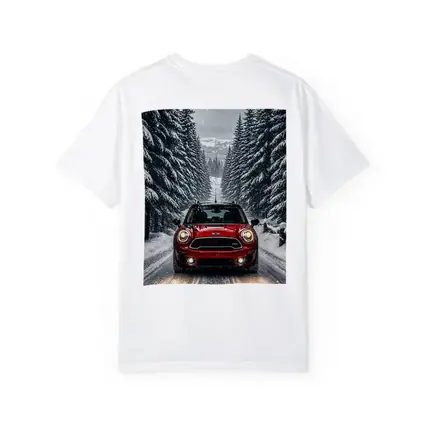 Mini Countryman Red SUV Snowy Forest Road