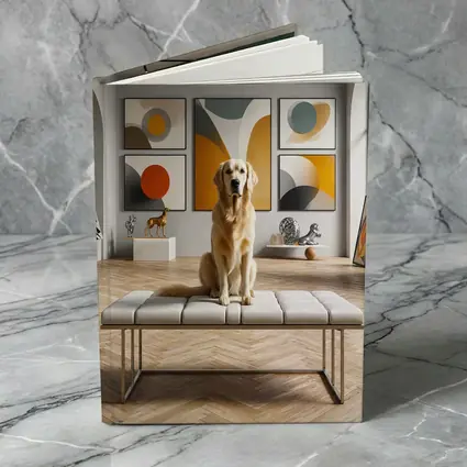 Golden Retriever Sitting in Modern Art Gallery