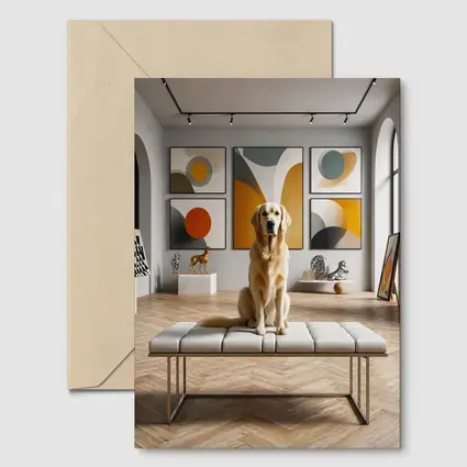 Golden Retriever Sitting in Modern Art Gallery