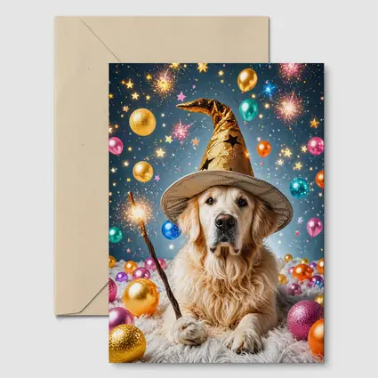 Golden Retriever Wizard Hat Magic Balloons