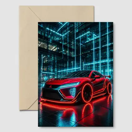 Mitsubishi Eclipse Red Neon City Night